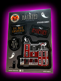 Haunted House Vinyl Sticker Sheet! 9 Spooky, Waterproof 5x7" Ghostly Goth Decals.