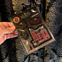 Haunted House Vinyl Sticker Sheet! 9 Spooky, Waterproof 5x7" Ghostly Goth Decals.