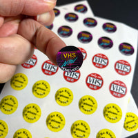 VHS Sticker Sheet! 1 sheet of Thirty-five (35) 3/4" vinyl stickers!