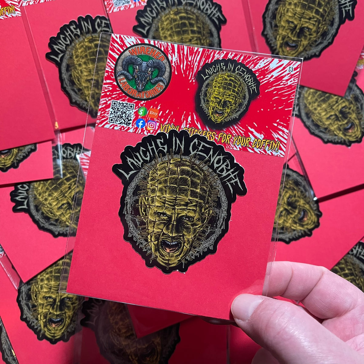Hellraiser Pinhead "Laughs in Cenobite" Vinyl Sticker 3" version