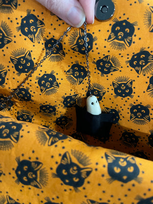 Dead Inside Haunted Coffin Tote Bag with Ghost Inside - Orange Variant