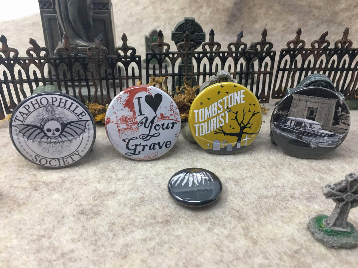 Cemetery Lover & Taphophile FIVE Pinback Button set!