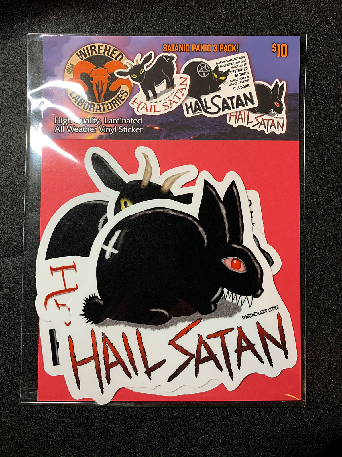 Hail Satan Critter Stickers! THREE pack! Bunny, Goat, Cat!