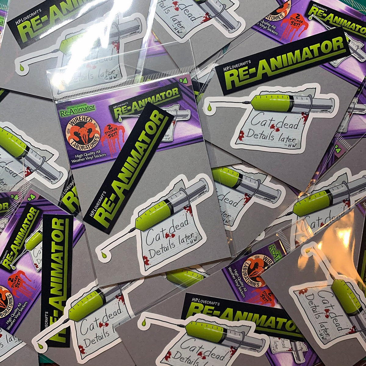 Re-animator Horror Movie Stickers! Die-cut, All Weather Vinyl Decals 4" TWO Sticker Set!