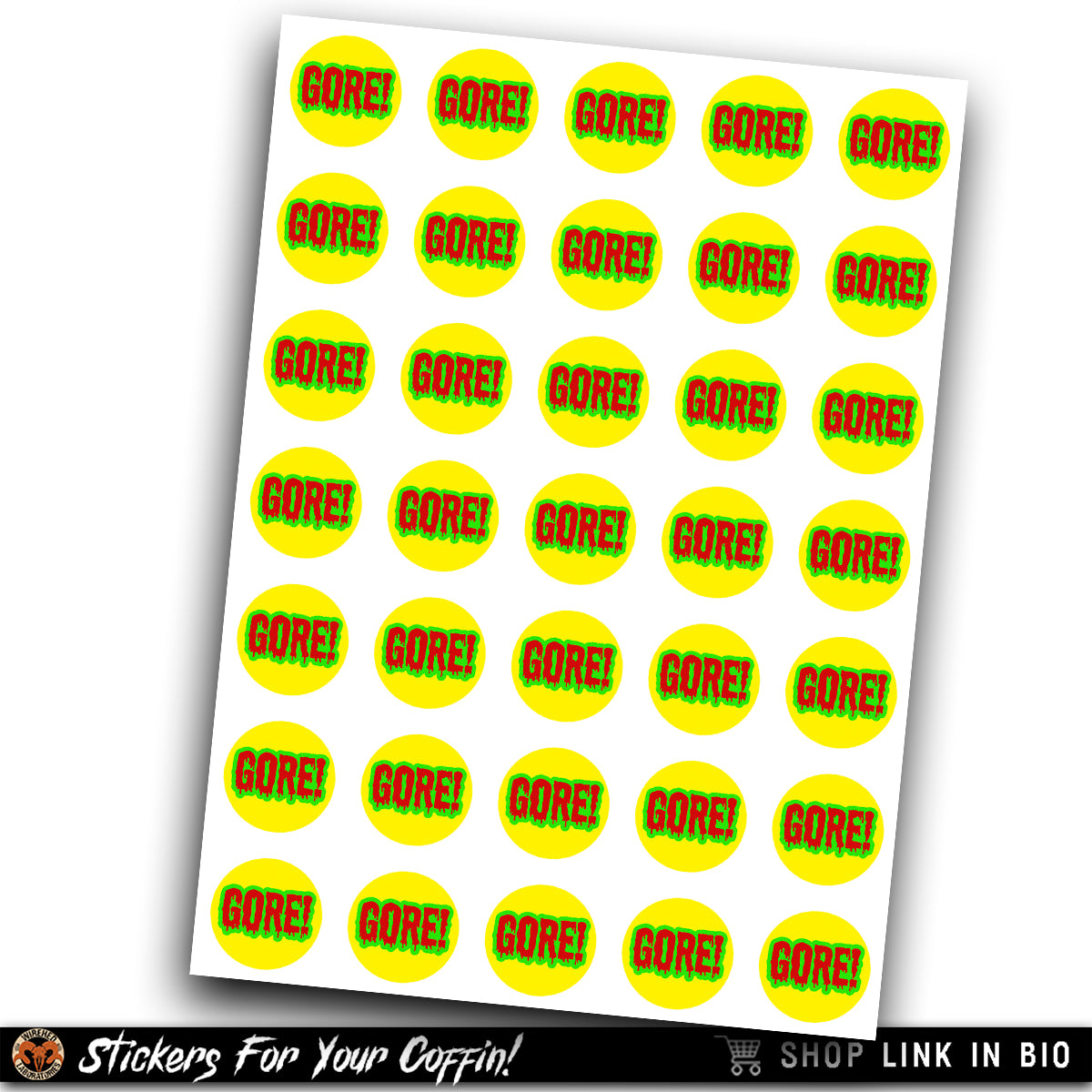 GORE! Section Sticker Sheet! 1 sheet of Thirty-five (35) 3/4" vinyl stickers!
