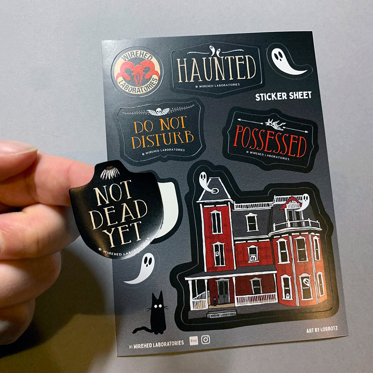 Haunted House Vinyl Sticker Sheet! 9 Spooky, Waterproof 5x7" Ghostly Goth Decals.
